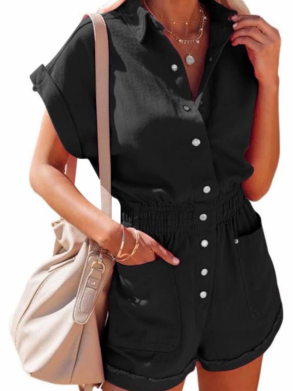 Black Short-Sleeve Snap Romper Size Large 100% Cotton - Picture 5 of 7